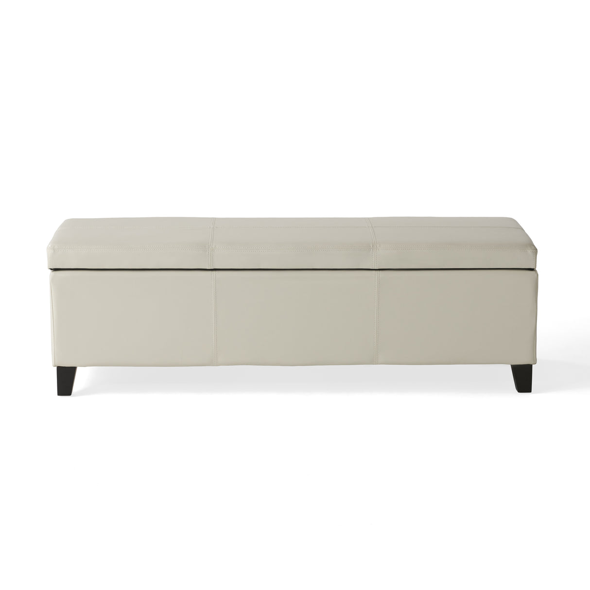 Upholstered PU Leather Storage Ottoman with Solid Wooden Legs
