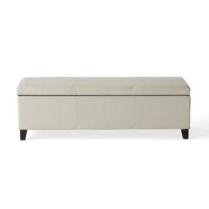 Upholstered PU Leather Storage Ottoman with Solid Wooden Legs