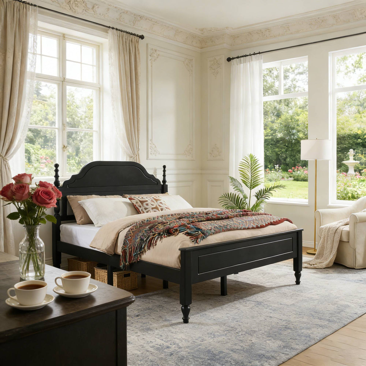 Elegant Bedroom Centerpiece Queen Bed with Padded Headboard Insert