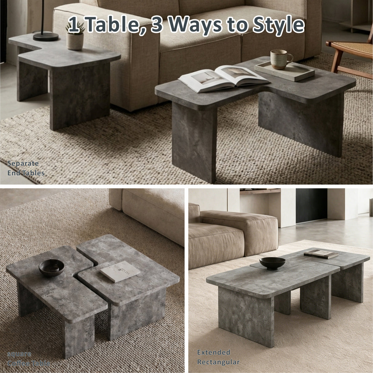 Modular Concrete Coffee Table Set of 2