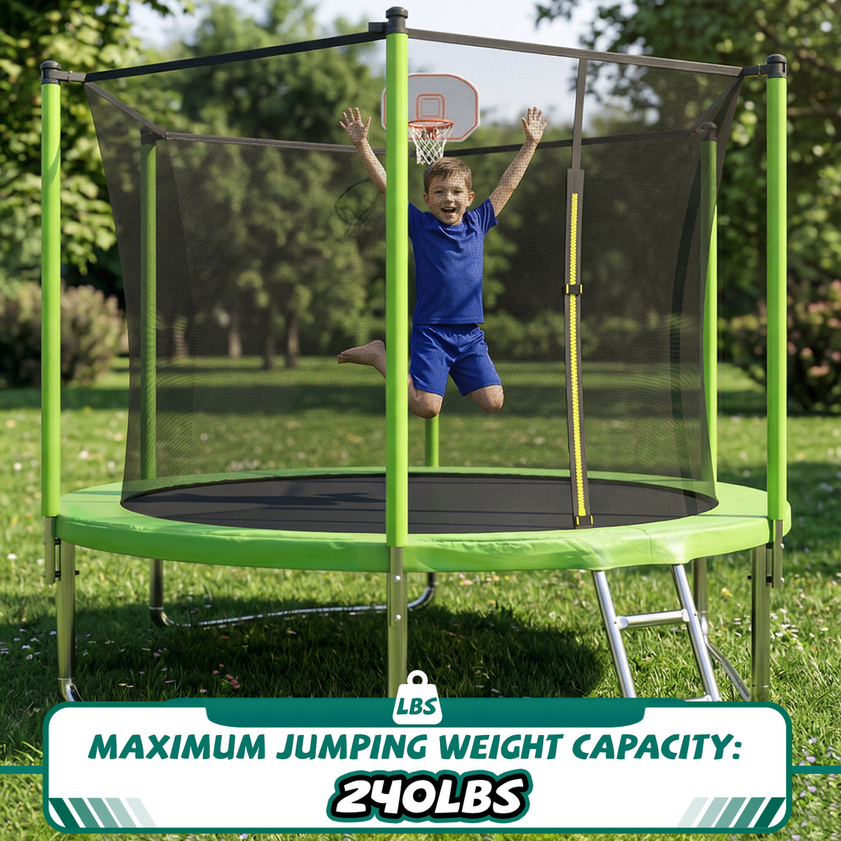 10FT Trampoline with Basketball Hoop and Ladder