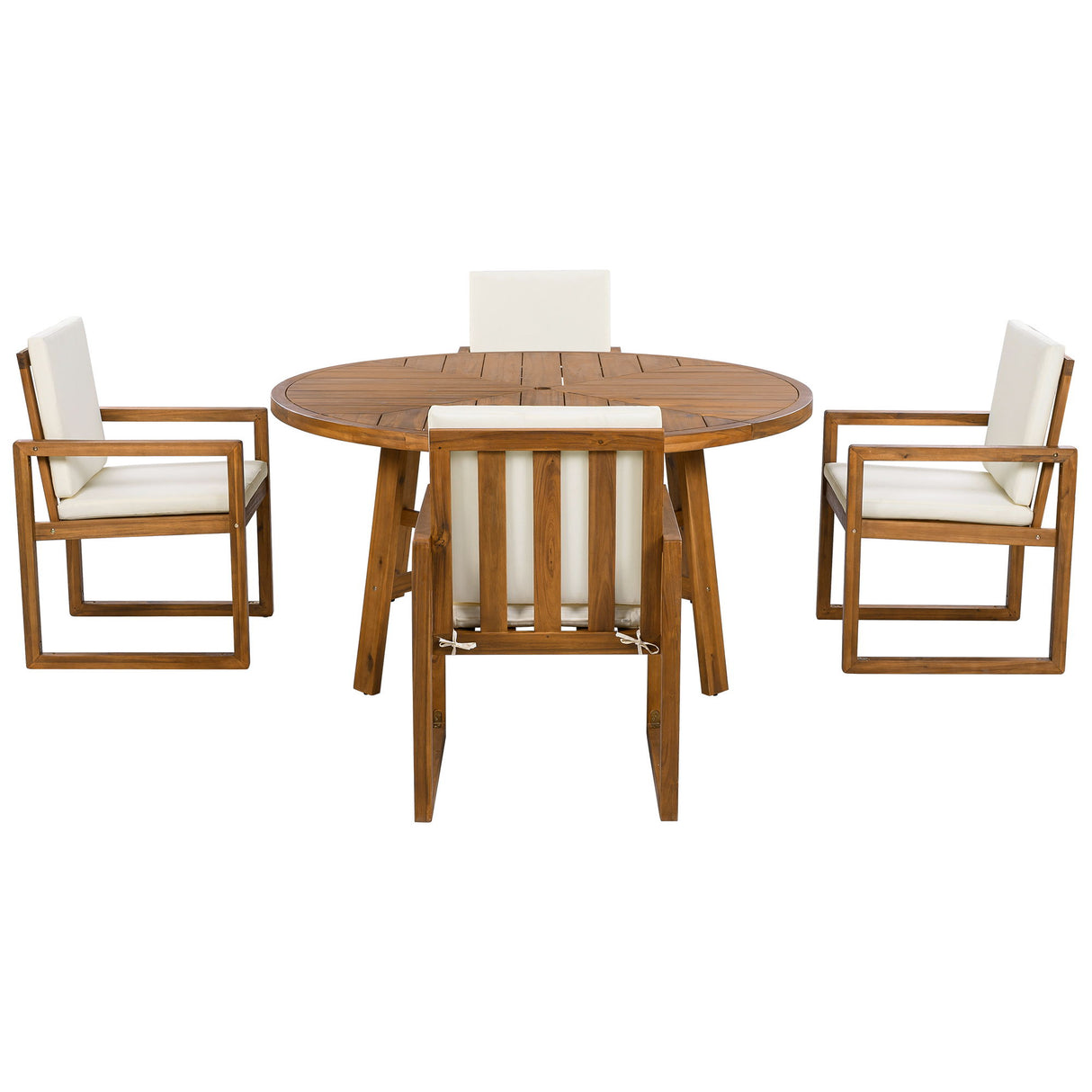 5 Piece Outdoor Patio Dining Set With 4 Armchairs And Table - Beige