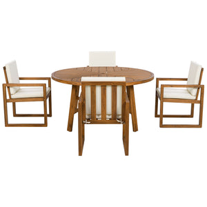 5 Piece Outdoor Patio Dining Set With 4 Armchairs And Table - Beige