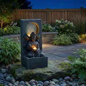 28" H Outdoor Buddha Waterfall Fountain