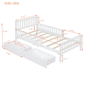 Platform Bed With Guardrails On Both Sides And 2 Storage Drawers