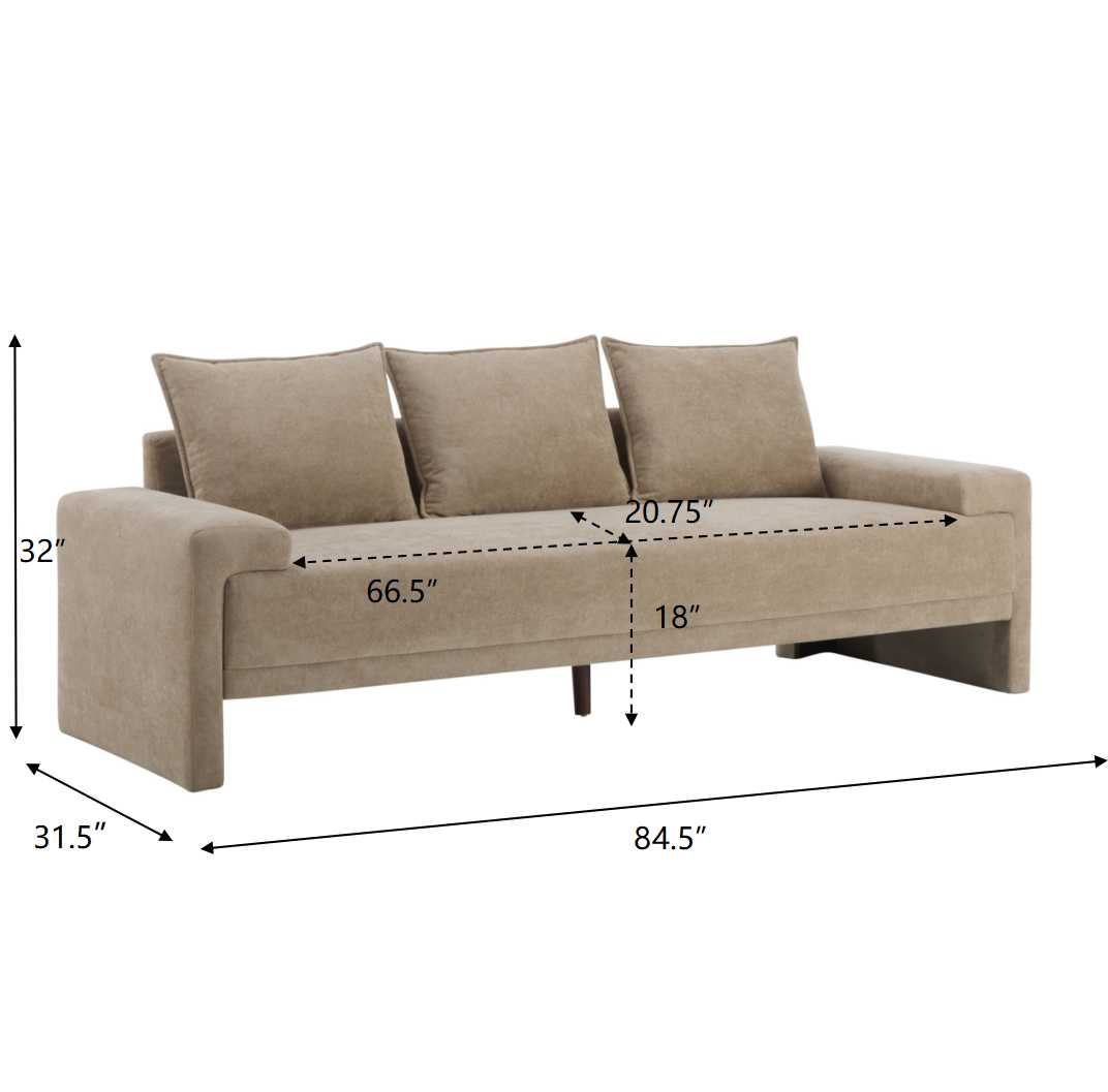 Algora 84.5 in. 3 Seater Modern Upholstered Velvet Sofa, Nomad