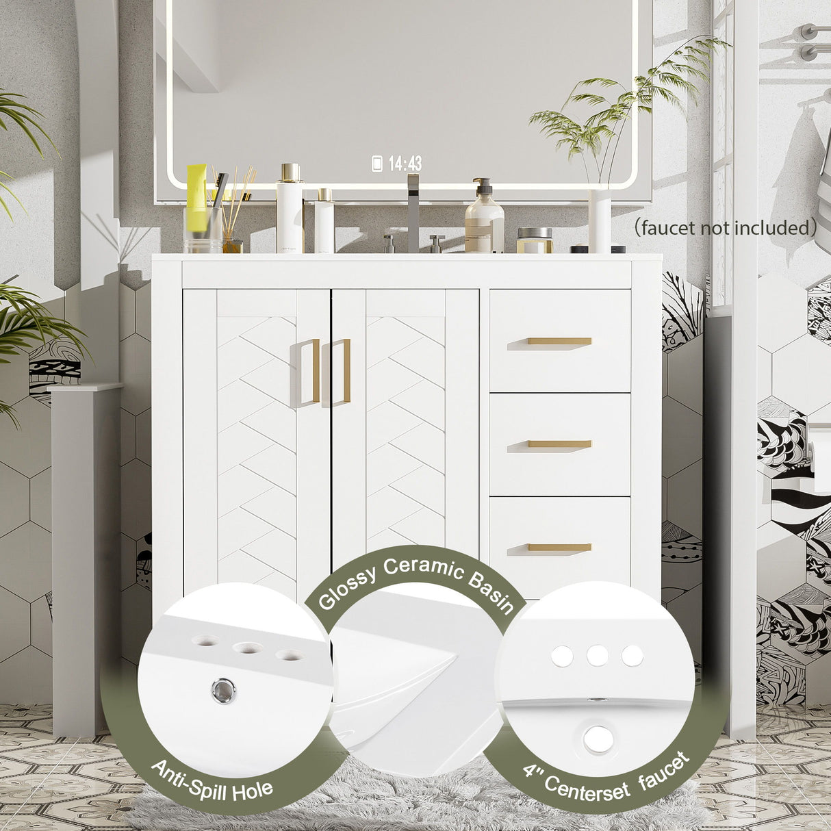Bathroom Vanity With Sink Combo, Storage Cabinet, Freestanding Set With 3 Drawers & Soft Closing Doors