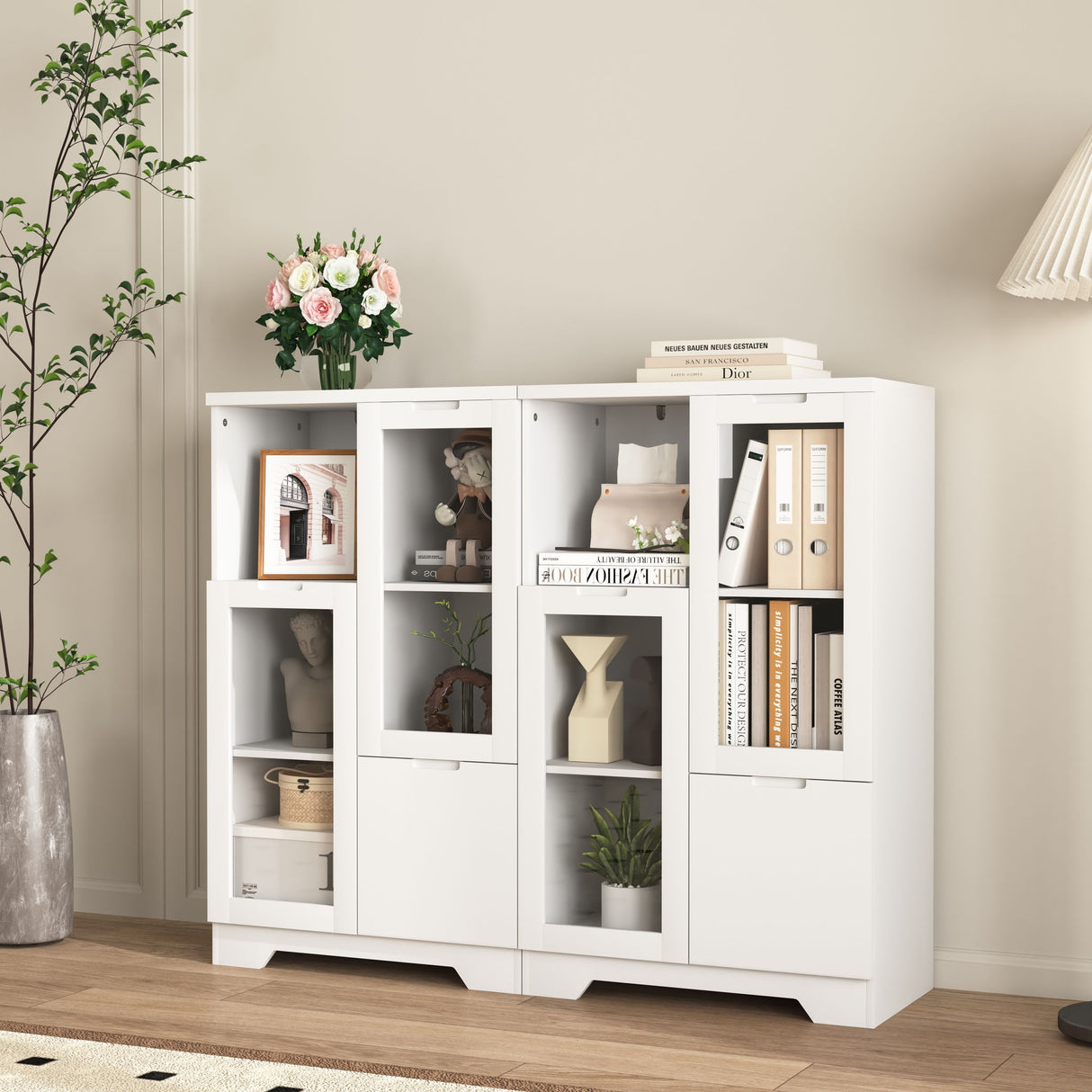Modern Cabinet With Glass Doors And Drawer