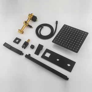 Brass Shower System With 10" Rainfall Shower Head And Handheld Sprayer - Matte Black