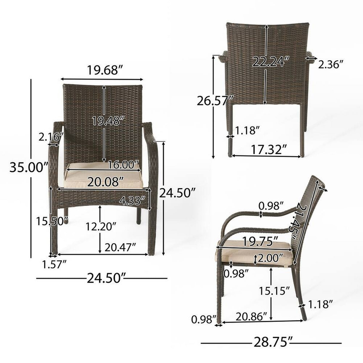 5 Piece Outdoor Dining Set, 31.5" Teak Finish Acacia Wood Table with 4 Chairs