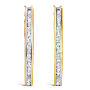 10K Yellow Gold 1.00 Cttw Round and Baguette-Cut Diamond U-Hoop Earrings (H-I Color, SI2-I1 Clarity)