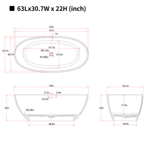 63" Freestanding Bathtub Resin Stone Soaking Bathtub