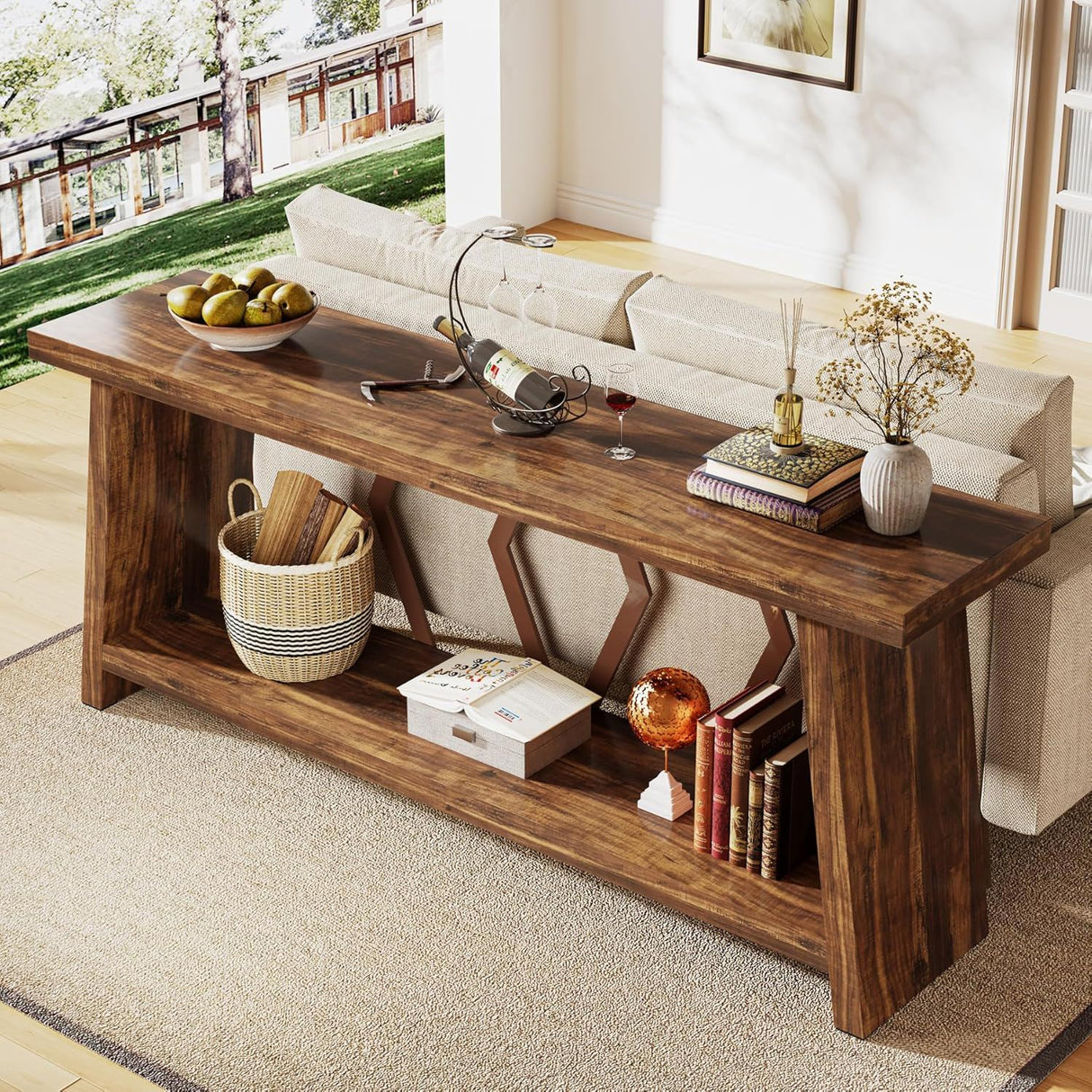 Accent Extra Long Console Table With 2 Tier Storage - Brown