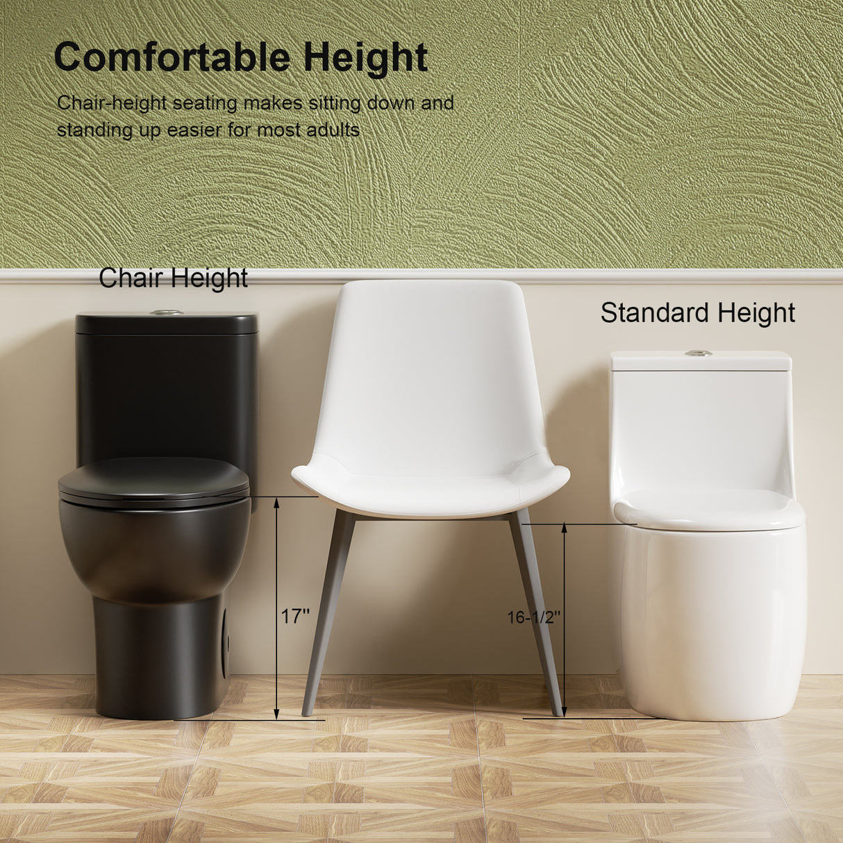 1.1/1.6 GPF Tornado Flush One-Piece Toilet with Comfort Chair Seat ADA Height 17"