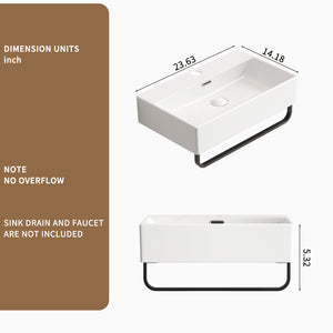 White Small Wall-Mount Vessel Sink with Towel Rack