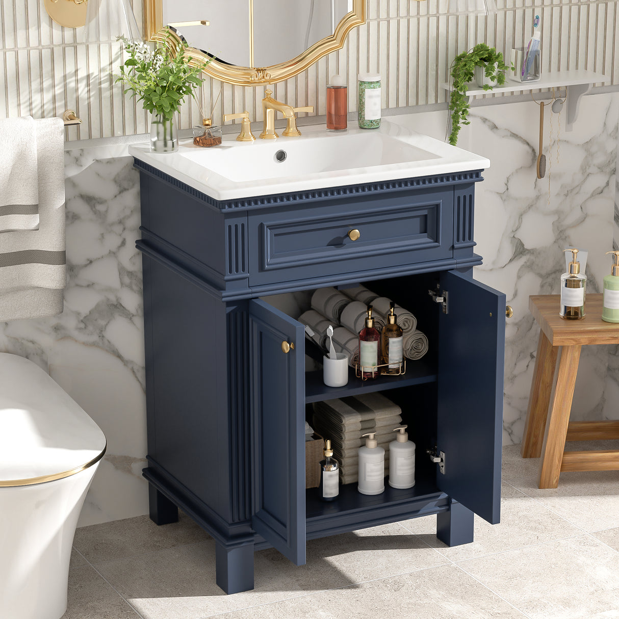 24'' Vintage Elegance Bathroom Cabinet with Ceramic Sink