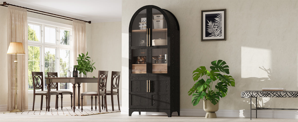 K&K 71" Tall Arched Kitchen Pantry Cabinet