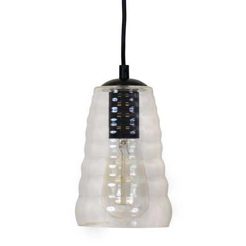 Long Industrial Pendant Lighting with Ribbed Glass Shade - Clear