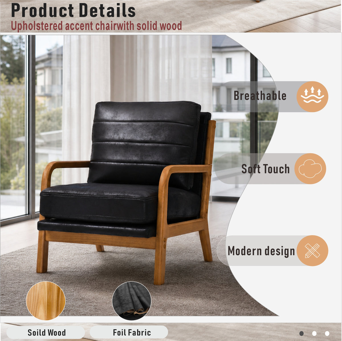 Foil Fabric Wood Armchair