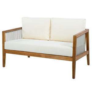 Outdoor 4-Piece Sofa Set, Acacia Wood Frame with Rope Detail, Water-Repellent