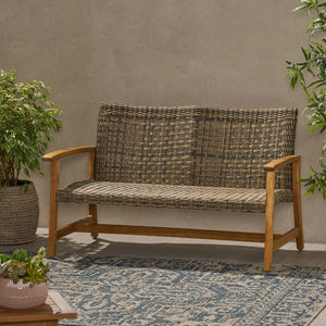 Outdoor Rattan Loveseat With Wooden Legs - Brown - Best Buy Furniture