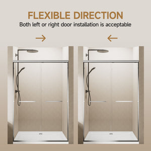 Aluminum Frame Double Double Soft Close Shower Door, Tempered Glass And Dual Stainless Steel Handles