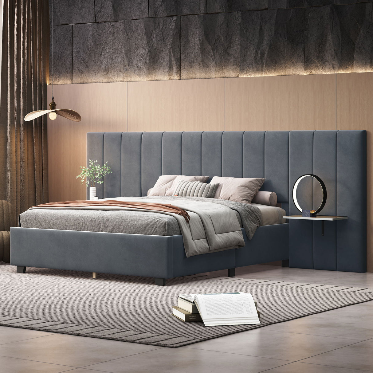 Upholstered Platform Bed With Big Headboard