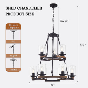 9-Light Vintage Wagon Wheel Chandelier