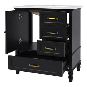 30" Bathroom Vanity With Sink, 3 Drawers, Adjustable Feet