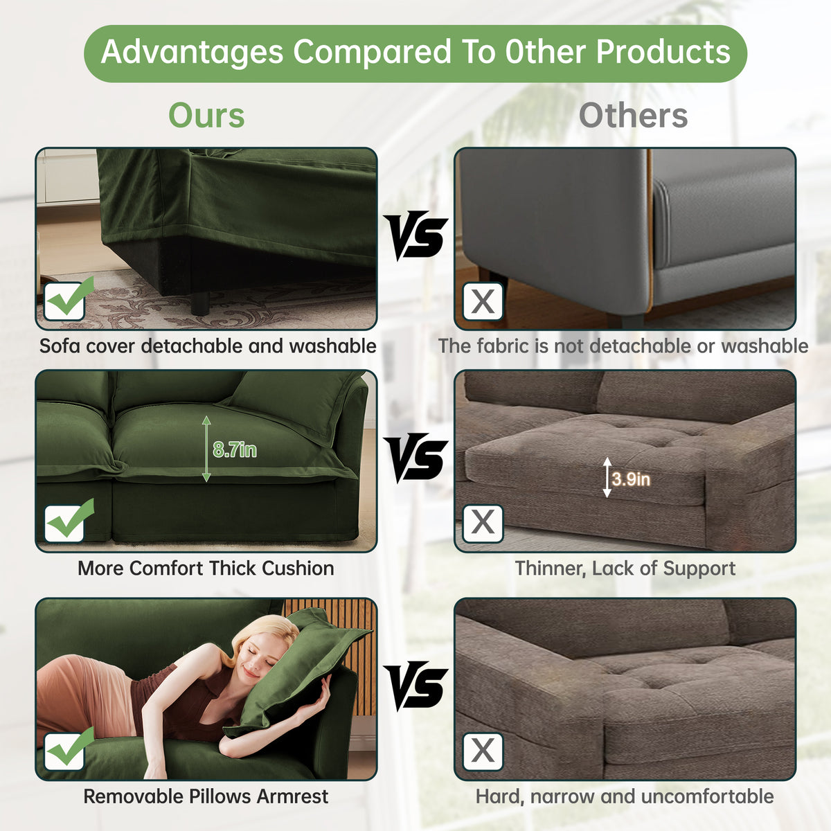Slipcovered Sofa 2 Seater Sofa with 2 Ottomans