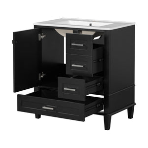 Bathroom Vanity & Tall Storage Cabinet Set With Doors, Adjustable Shelves, Soft Close Hinges, Sink