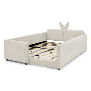 Cute Rabbit Ear Upholstered Platform Bed Frame With Safety Rail