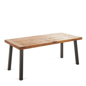 Della - Modern Industrial Dining Table With Acacia Wood Top - Teak - Best Buy Furniture