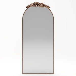 70.87-Inch Arched Wall Mirror, Vintage Gold with Floral Ornament