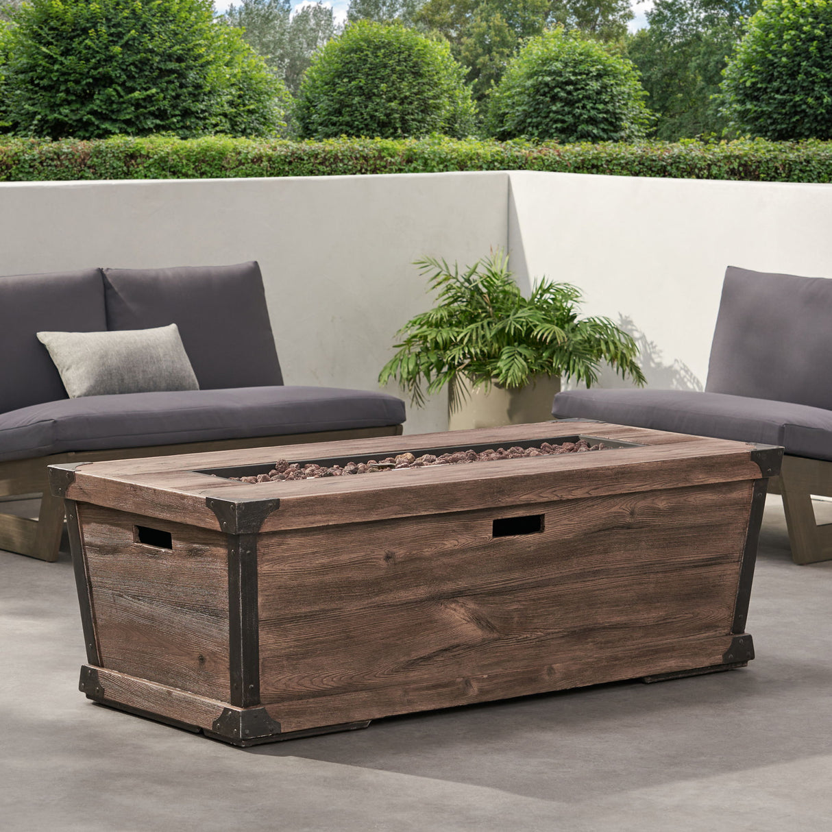 Outdoor Patio Rectangle Gas Burning Fire Pit 50, 000 Btu, Wood Pattern - Brown