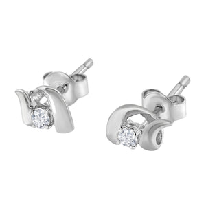 10K White Gold 1/10 Cttw Round Brilliant-Cut Diamond Espira Swirls Solitaire Push Back Stud Earrings (I-J Color, I1-I2 Clarity)