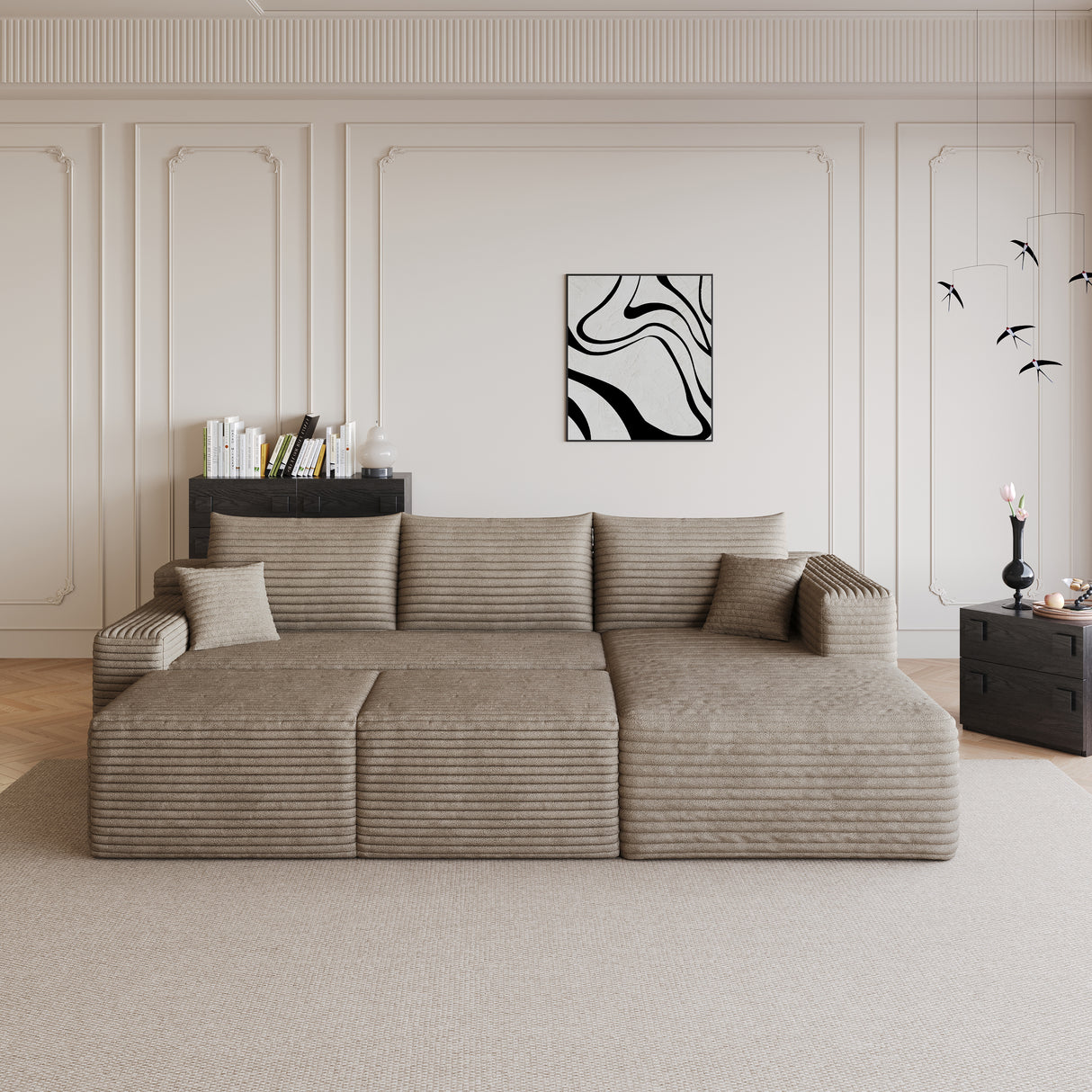 95" Cloud Sectional Sofa with 2 Ottomans