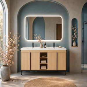 60" Freestanding Bathroom Vanity With Resin Double Sink