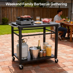 2-Tier Outdoor Grill Cart with Stainless Steel Top