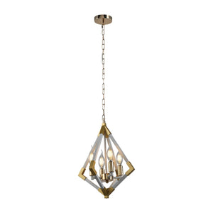 4-Light White and Gold Geometric Pendant with Metal Caged Frame