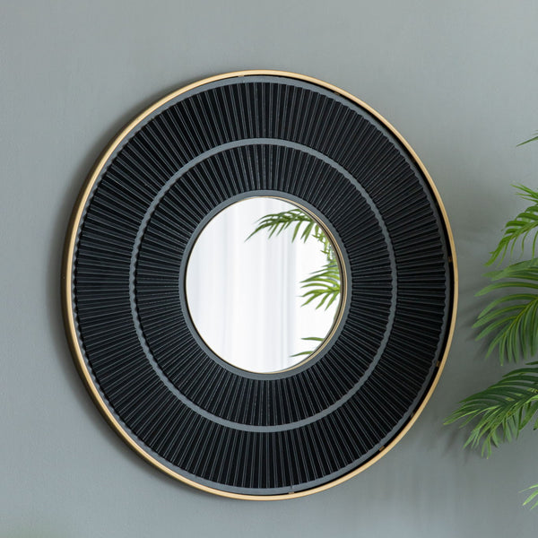 Round Carter Wooden Mirror WithIron Frame Neutral Colorway Wall Decor For Live Space
