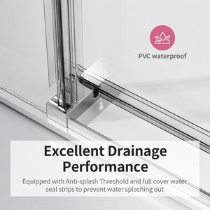 Frameless Single Sliding Soft Close Shower Doors, 3 / 8" Tempered Glass Reversible Installatio