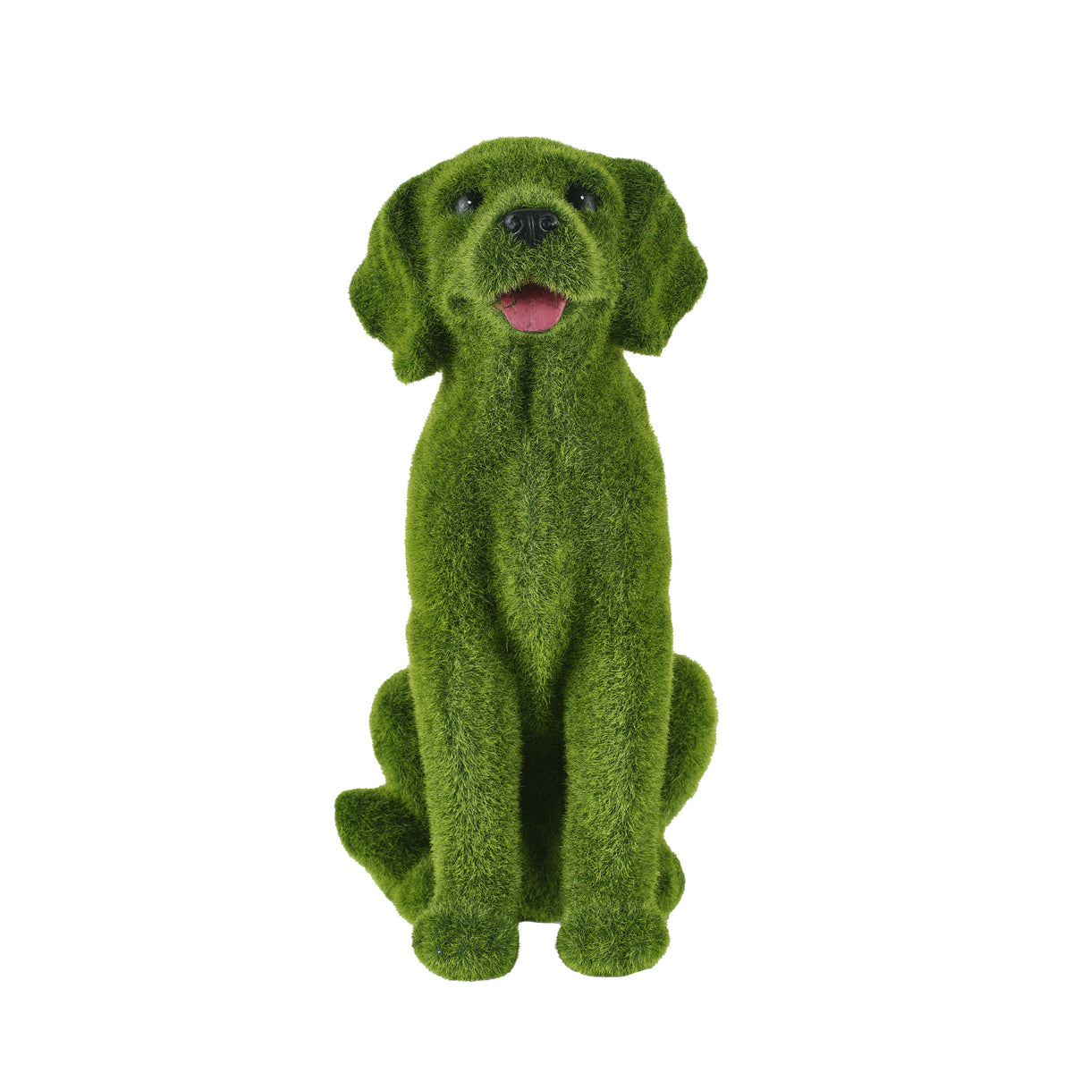 Flocked Resin Dog Garden Statue with Weatherproof Finish - Green
