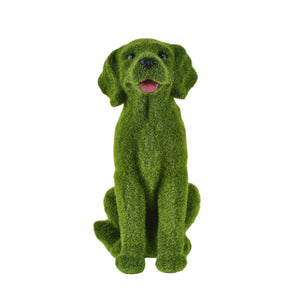 Flocked Resin Dog Garden Statue with Weatherproof Finish - Green