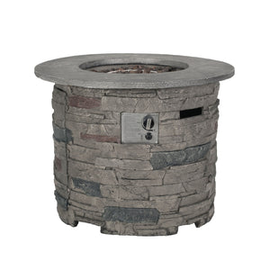 Transitional Outdoor 32" Round Propane Fire Pit Table, Lightweight Concrete Construction - Stone Gray - Best Buy Furniture