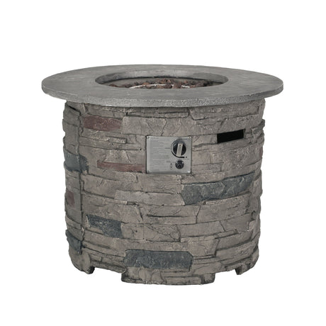 Transitional Outdoor 32" Round Propane Fire Pit Table, Lightweight Concrete Construction - Stone Gray - Best Buy Furniture