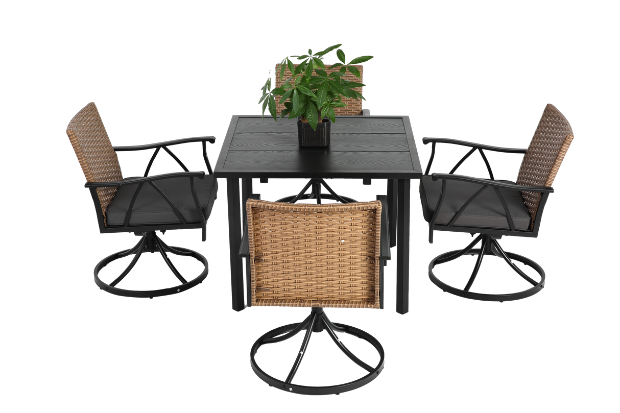 5 Piece Patio Dining Set for 4 with Swivel Rocker Chairs and Steel Table Top