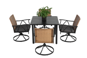 5 Piece Patio Dining Set for 4 with Swivel Rocker Chairs and Steel Table Top