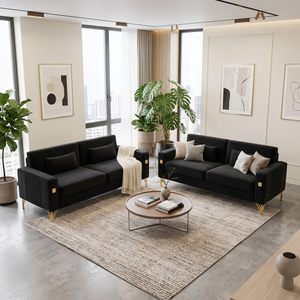 Black Velvet 2-Piece Sofa Set