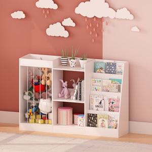 Bookshelf And Toy Storage, 3 Tier Montessori Bookcase With Stuffed Animal Organizer - White
